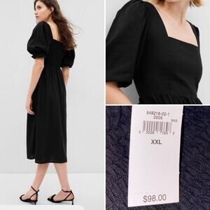 New $98 GAP Linen-Blend Puff Sleeve Midi Dress XXL
